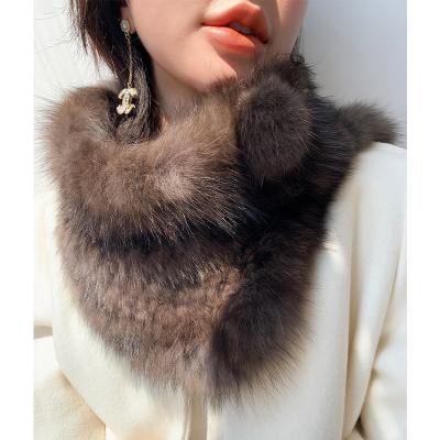 China Cozy Real Mink Fur Collar Scarf Fur Pom Pom Winter Scarf For Girls Women Knitted Fur Scarf for sale