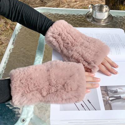 China Cute Girls Genuine Rex Rabbit Fur Gloves Warm Fur Cuff Gloves Comfortable Women for sale