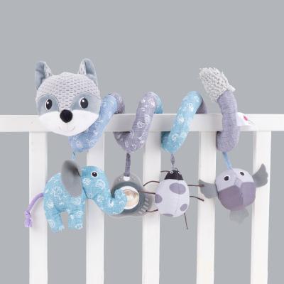 China Funny Baby Gift Car Seat Toys, Infant Baby Gray Fox Plush Spiral Activity Hanging Toys for Stroller Hutch Bar Crib Car Seat Mobile with Music for sale