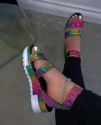 China 2021 Fashion Trend Women's Sandals Colorful Rhinestone Popular Sandals Summer Women's Sandals for sale