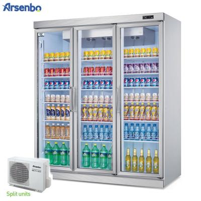 China Single-temperature Arsenbo Blossom Fruit Fridge Commercial Cooling Beverage Display Fridge with 3 Glass Doors for sale