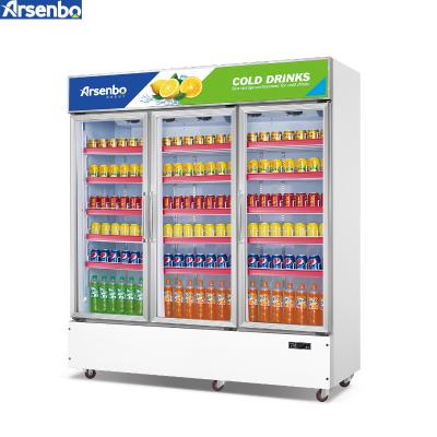 China Arsenbo 3 Door Beverage Cooling Drinks Refrigerator Fruit Display Clear Glass Door Commercial Refrigeration Equipment Cooling Refrigerator for sale