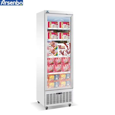 China Arsenbo Frosen Single-temperature Glass Free Triple Door Fan Food Showcase Frost Layer Cooling Display Freezer for sale