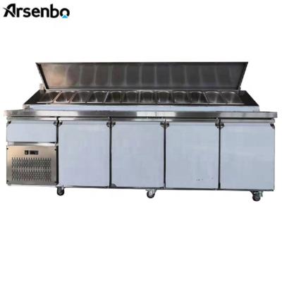 China Single-Temperature Arsenbo Commercial 304Stainless Steel Undercounter Refrigerator Pizza Worktable Air Cooling Customized Cabinet For Grocery Store for sale