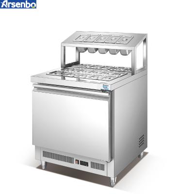 China Single-temperature Arsenbo Stainless Steel Cheese Cabinet Display Worktable Desert Toping Cooling Showcase Fridge for sale