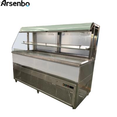 China Arsenbo 304 Stainless Steel Fruit Display Showcase Food Display With Water Spray Operate Fresh Customized Commercial Refrigerator for sale