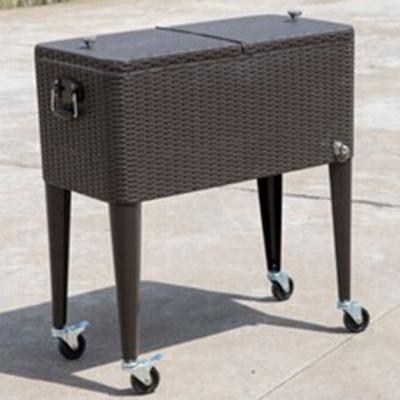 China Large Sustainable Rattan Outdoor 80QT Rattan Rolled Cooler Rolling Cart for sale