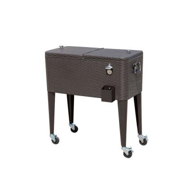 China Sustainable Rolling Patio Rattan Cart Ice Chest Hand Push Cooler Beverage Cart for sale