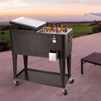 China A Sustainable 80 Quart Patio Cooler Table With Wheels Rolling Cooler With Shelf for sale