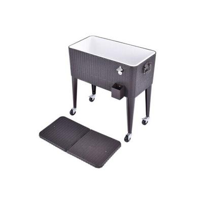 China Outdoor Portable Insulated Rattan Cooler Box Rolling Cart Sustainable On Wheels for sale