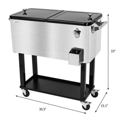 China Viable Outdoor Cool Metal Rolling Cart Ice Cooler Patio Ice Beer Beverage Chest With Wheels for sale