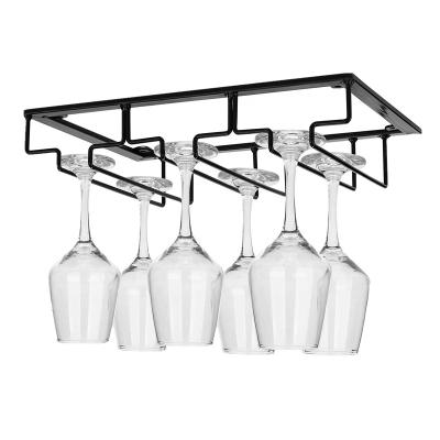 China Wine Glass Stored Metal Under Cabinet Hold 6 Wall Glasses Mounting Stainless Steel Wine Rack for sale