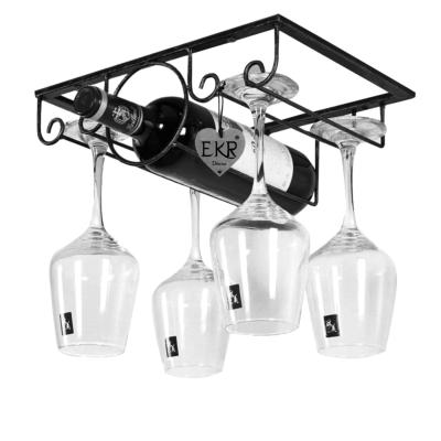 China Wrought Iron Stored Under Cabinet Metal Bottle Wine Glass Hanging Rack for sale