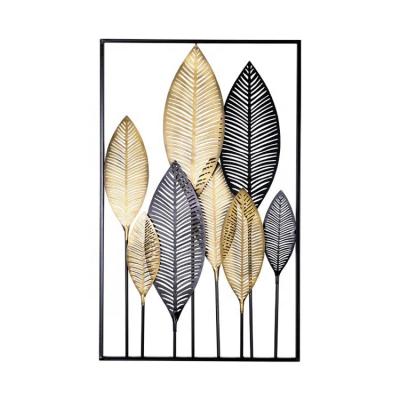 China Wholesale Luxury Eco-friendly 3d Leaves Metal House Wall Sculpture Hanging Home Decorative Decor For Living Room for sale