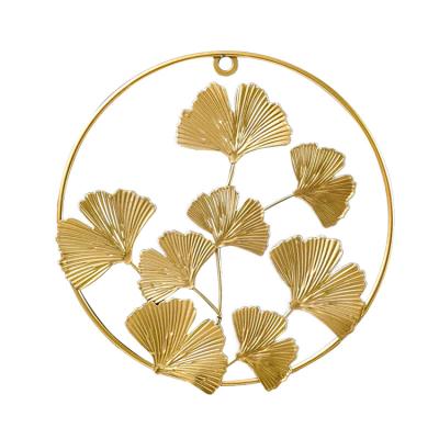 China Free Perforated Decoration Art Design Metal Flower Morden Ginkgo Leaf Living Room Wall Hanging Gold Nordic Luxury Iron Wrought for sale