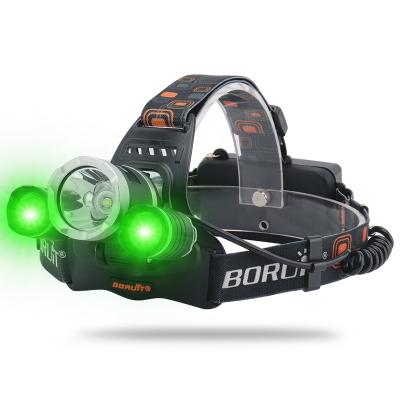 China Boruit 3 Tail Warning Light Lamps Green Light LED Headlight Rechargeable Headlamp For Hunting Fishing for sale