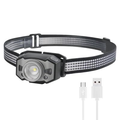 China Round Shape Zoom BORUiT Red Light Zoomable Built-in Battery Led Lamp 5w Mini Head Light USB Outdoor Running Head Torch for sale