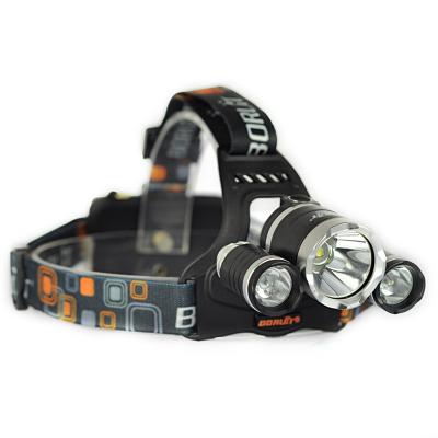 China Powerful 3LED Boruit 3 LED Head Brightness 5000lm USB Charging Micro Light Headlamp High Intensity For Hunting Camping for sale