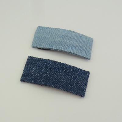 China Fashion 6.0cm 2.35 inch Blue Denim Rectangle Hair Clips Cotton Metal Snap Cloth Covered Hairpins For Women for sale