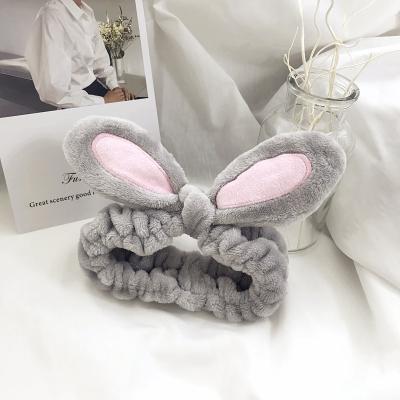 China Winter Style Headbands Elastc Velvet Headbands With Rabbit Ears Winter Wash Face Faux Fur Headbands For Girls for sale