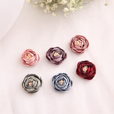 China Other 4.0cm Burnt Edges Fabric Flower Buds For Women Corsage Flowers Handmade Peony For DIY Headbands for sale