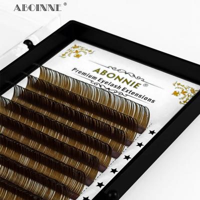 China Abonnie Long Eyelash Extension Supplies Classic Colored Different Natural Custom Dark Matte Brown Korean Pbt Lash 25mm Trays Lashes for sale