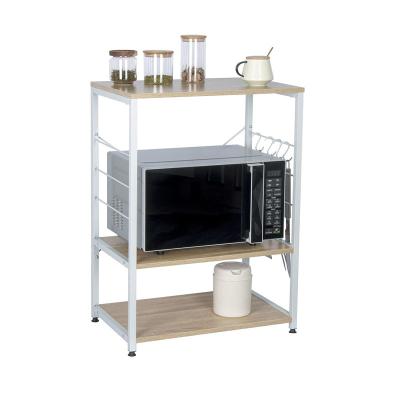 China Durable Kitchen Shelf Serving Cart with 3 Mini Oven and Toaster Metal Frame Shelves with 6 Hooks for sale