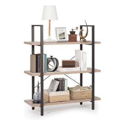 China Foldable Metal Farmhouse Shelf 3 Tier Vintage Rustic Wood Industrial Etagere Bookcase Open Shelf for sale