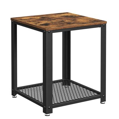 China Folding Side 2-Tier Table with Shelf Industrial End Table for Small Space in Living Room and Bedroom for sale