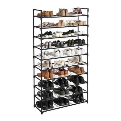 China (Size) Adjustable 10 Tier Metal Shoe Rack 50 Pairs Storage Rack Shoe For Entryway for sale