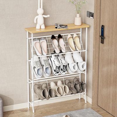 China Durable Sturdy 4 Free Standing Narrow Row Shoe Rack Storage Cabinet Shoe Racks With Top Space Saving Wooden Shoe Shelf for sale