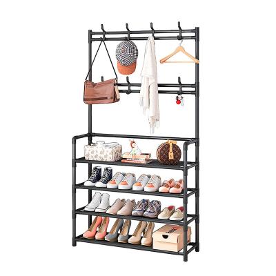 China (Size) 4-Tier Adjustable Multi-Function Freestanding Shoe Rack Coat And Hat Rack With Shoe Storage Shelves For Home Office for sale