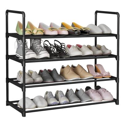 China (Height)Adjustable 4 Tiers Shoe Rack For Closet Free Standing Shoe Rack Space Saving Stackable Shoe Storage Shelf For 12-16 Pair Space for sale