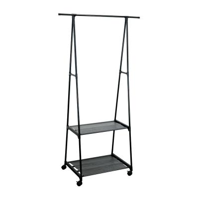 China Bathroom Metal Rolling Clothes Rack Portable Garment Rack With Storage Shelves Hanging Rack For Single Rod Clothes for sale