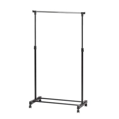 China Bathroom Height Adjustable Rolling Metal Clothes Rack Portable Garment Rack Hanging Clothing Rack For Clothes Single Rod for sale