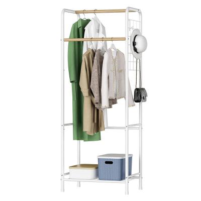 China Bathroom Clothes Rack Clothes Organizer Double Rod Hanger Portable Clothing Storage Sturdy Coat Shelves Free for sale