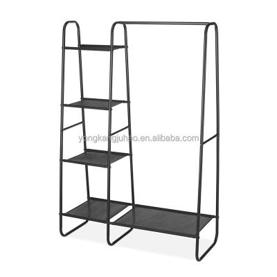 China Modern Freestanding Metal Clothing Rack Home Clothing Rack with 4Tier Storage Shelves and Hanging Rod Closet Storage Organizer for sale