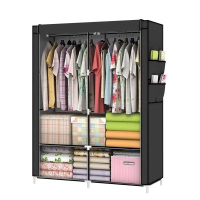 China Morden Luxury Portable Wardrobe Clothes Closet Storage Organizer with 2 Shed Rods and Gray Cover Cloth Wardrobe Closet for sale