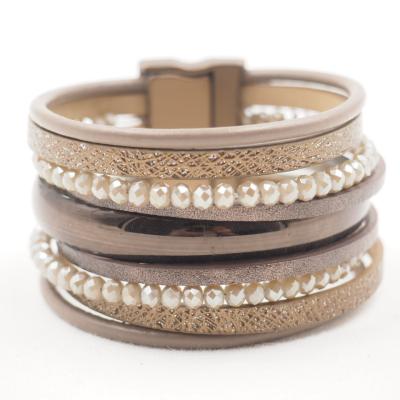 China New CLASSIC Leather Beaded Surround Bracelet Elegant New Wide Side Fashion Multilayer Bracelet for sale