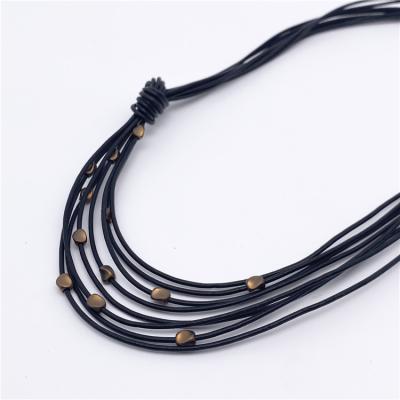 China CLASSIC 2021 New Products Handmade Beads Leather Necklace, Woman Party Multilayer Beads Necklace for sale