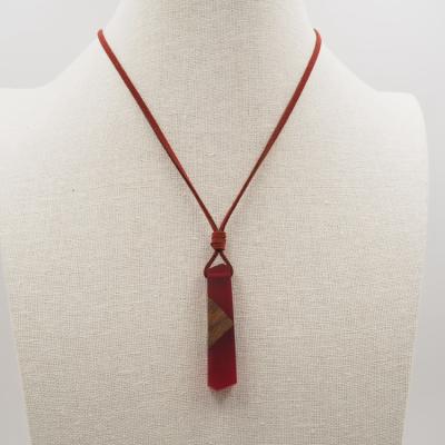 China FASHIONABLE design wholesale red wooden resin necklace minimalist leather rope for sale