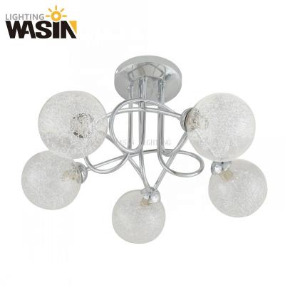 China Modern Decorative Indoor Lighting Multiple Head G9 40W LED Standard Ceiling Lamp for Living Room Chrome Finish Iron and Crystal Ball for sale