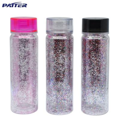 China 2021 550ml Sustainable Popular Double Wall Plastic Water Bottle With Sparkle Power Inside for sale