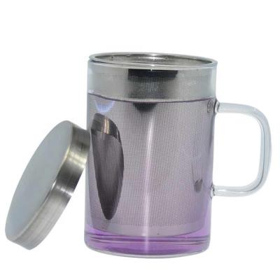 China Viable Clear Glass Tea Cup Mug With Stainless Steel Infuser Lid For Loose Tea for sale