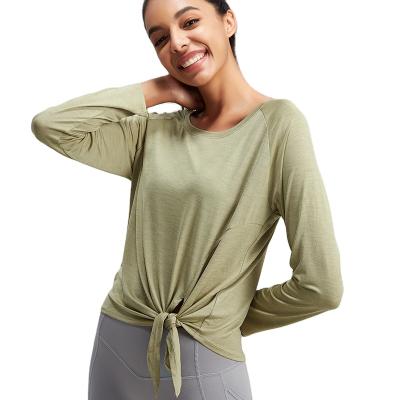 China Breathable Yoga Fashion Workout Tops Long Sleeve Loose Top Running Clothes Speed ​​Dryer T-Shirt Set for sale