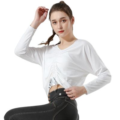 China Women's Sports Running Fitness Loose Crop Top Breathable T-Shirt Blouse Wear Long Sleeve Yoga Shirt for sale