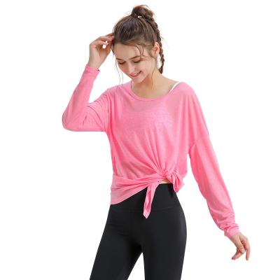 China Causal Blazer Women's Breathable Stretch Neck Long Sleeves Yoga Workout Fitness Slim Round Top for sale