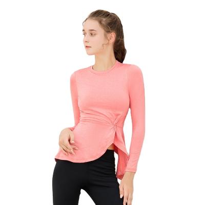 China New Breathable Spring Sports Style Fitness Home Wear Split Long Sleeve T-shirt Women Yoga Wear for sale