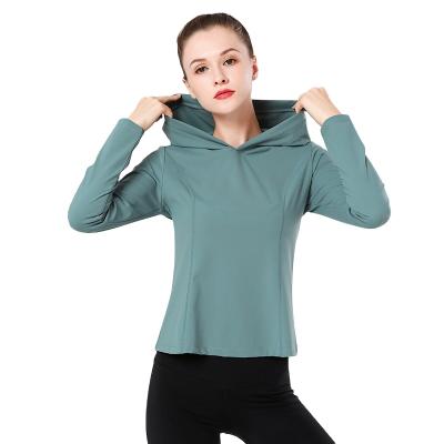 China Anti-wrinkle OEM the same body hooded slim sleeve long sleeve women's sports fitness yoga mainstream wear autumn for sale