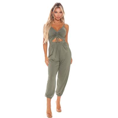 China OEM Breathable Custom Oversized Drawstring Center Legs Women Wide Cut Wide Leg Overalls for sale